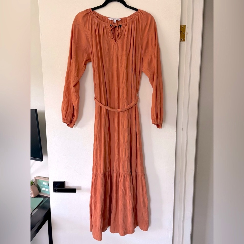 Elizabeth and James Dress Women's Sz Small Orange Maxi Tiered Modest Long Sleeve
